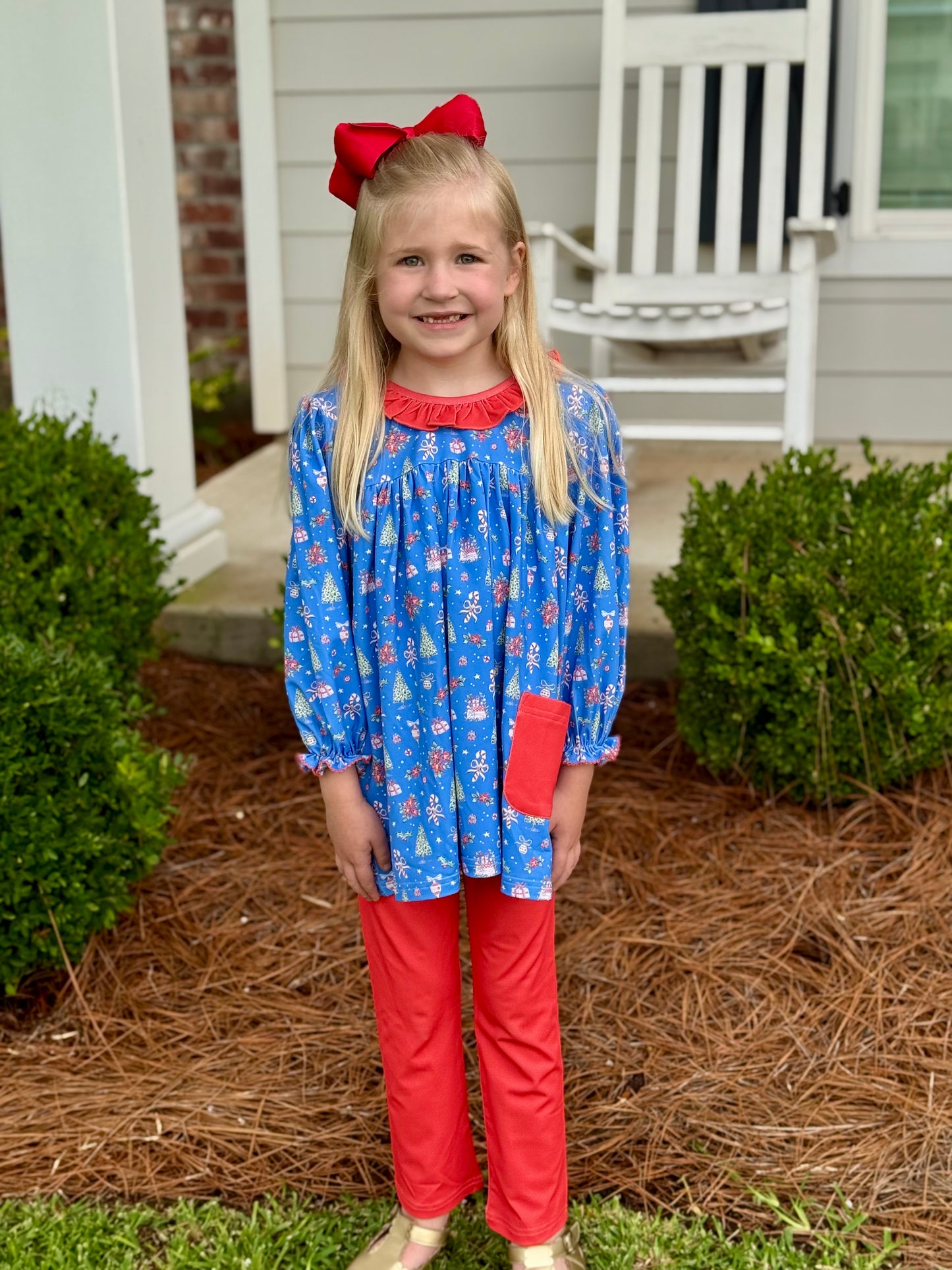 5T Blue Christmas Legging Set Sample